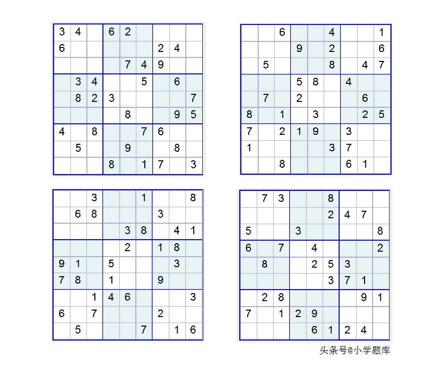 入门班数独7，九宫数独练习和方法（100道）-数独九宫规律