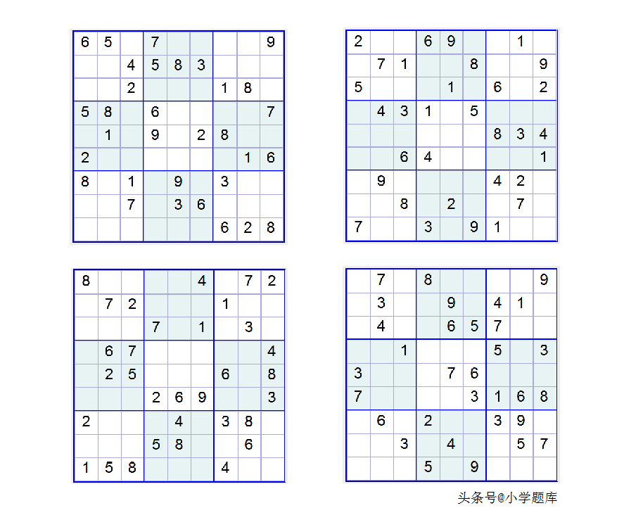 入门班数独7，九宫数独练习和方法（100道）-数独九宫规律
