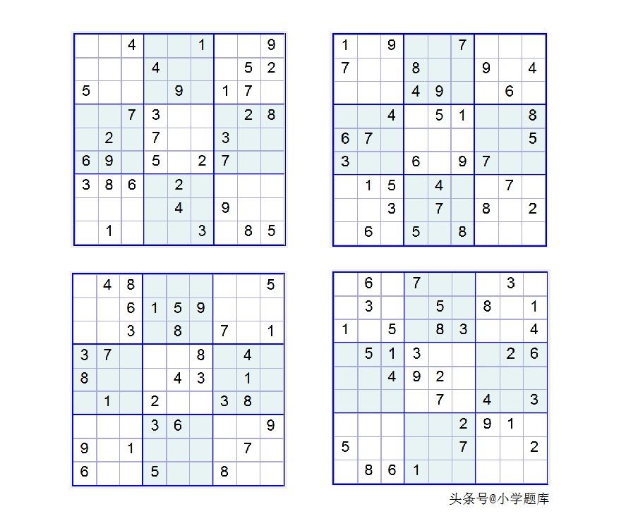入门班数独7，九宫数独练习和方法（100道）-数独九宫规律