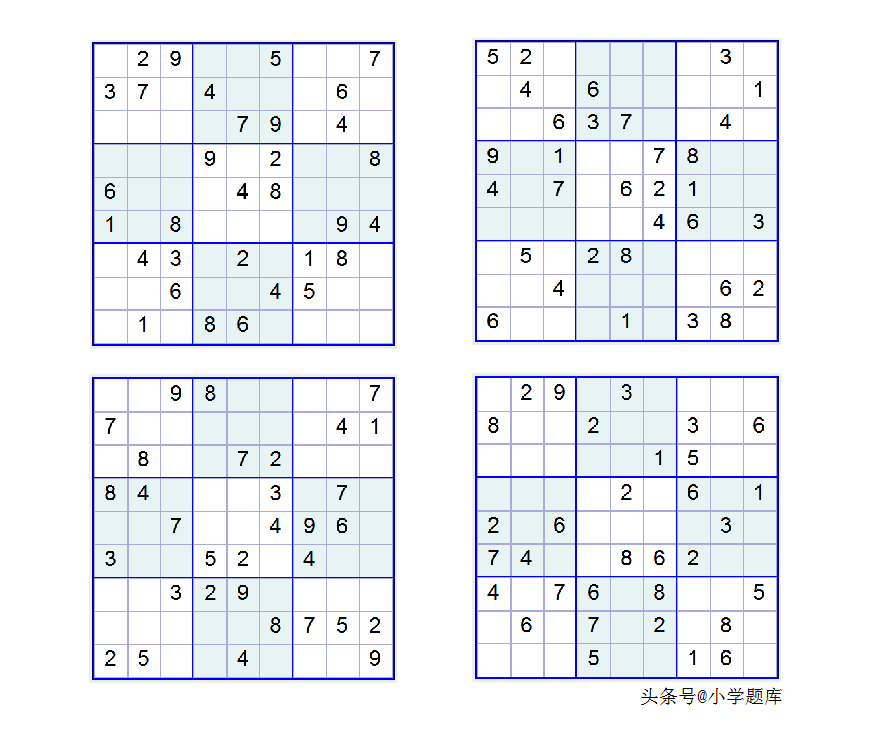 入门班数独7，九宫数独练习和方法（100道）-数独九宫规律