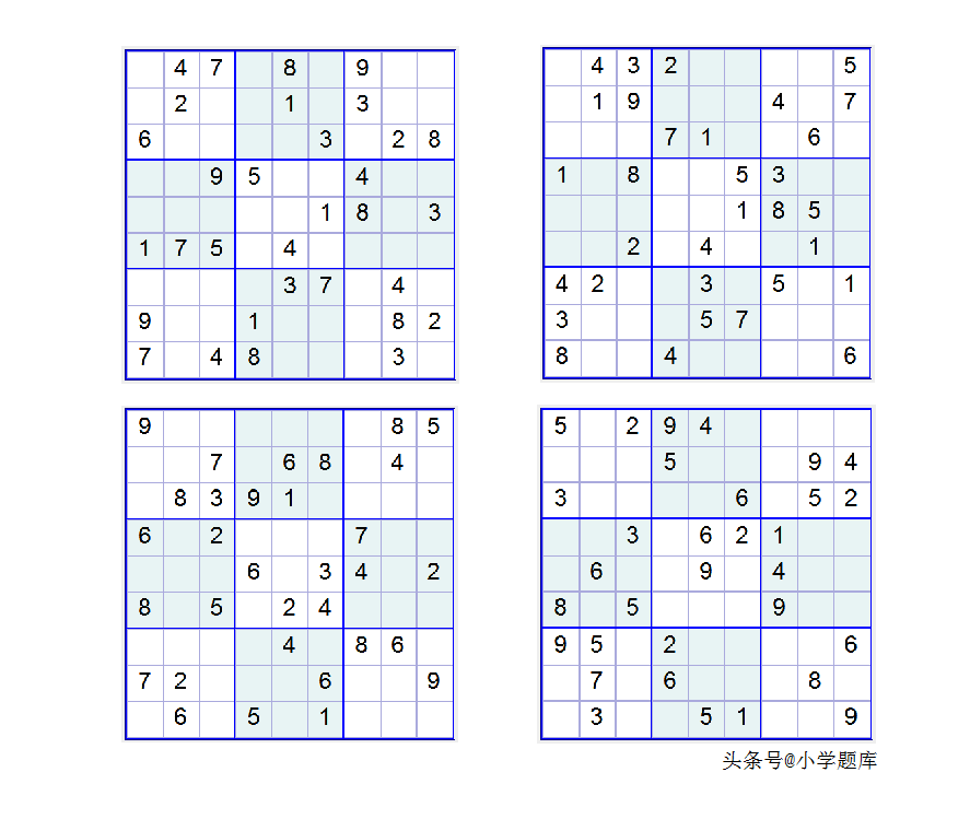 入门班数独7，九宫数独练习和方法（100道）-数独九宫规律