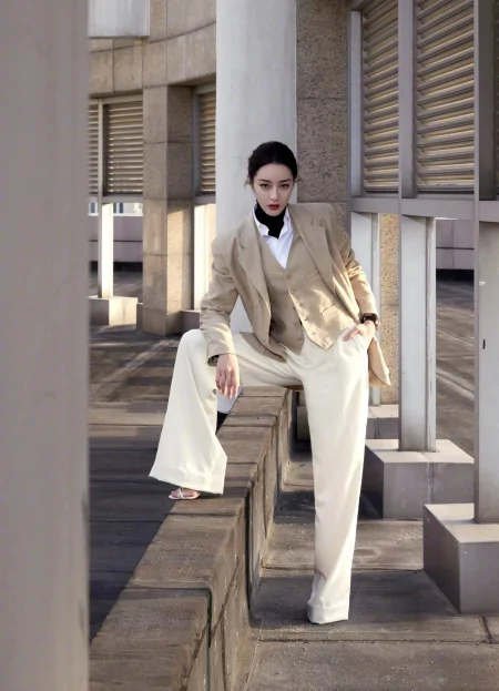 迪丽热巴女霸总造型上线，穿素色西装搭阔腿裤，酷飒又有型！-迪丽热巴西装超清头像