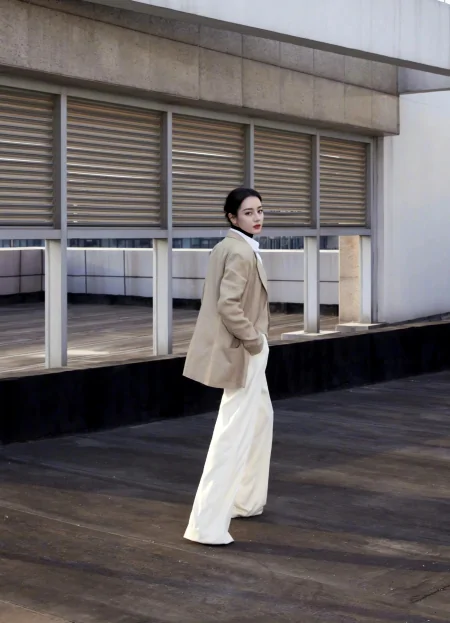 迪丽热巴女霸总造型上线，穿素色西装搭阔腿裤，酷飒又有型！-迪丽热巴西装超清头像