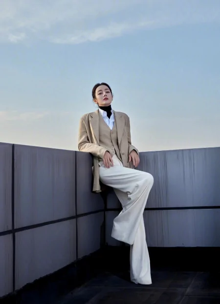 迪丽热巴女霸总造型上线，穿素色西装搭阔腿裤，酷飒又有型！-迪丽热巴西装超清头像