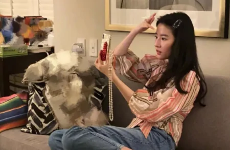 刘亦菲跷二郎腿读剧本，背竹篓逛街，给路人打马赛克真细心-刘亦菲打伞的壁纸