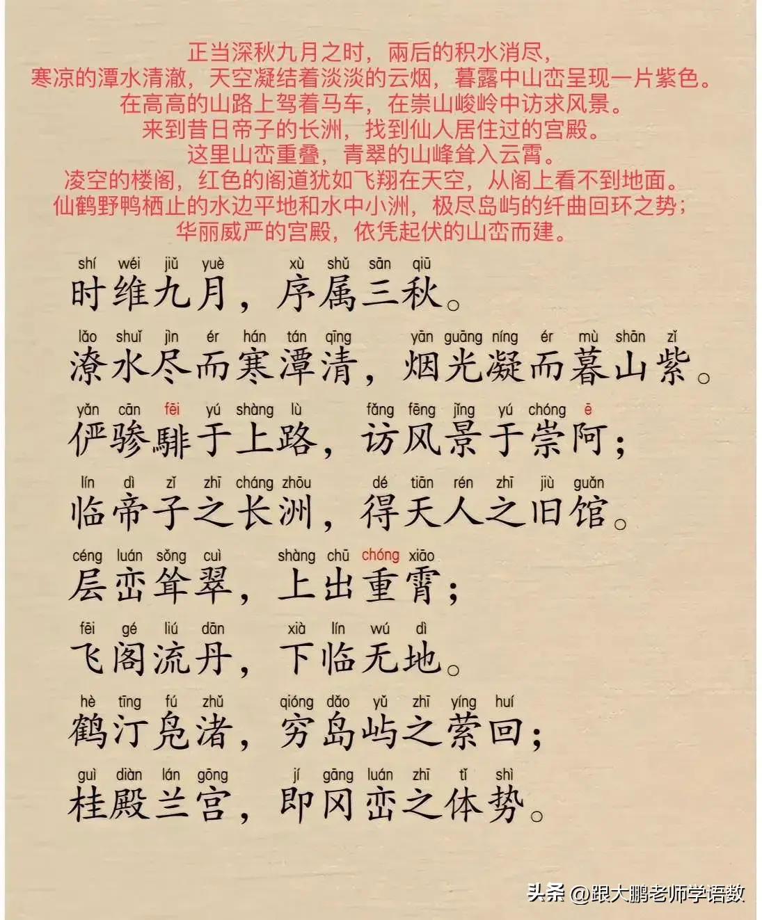 千古第一骈文《滕王阁序》，带拼音翻译，轻松读懂这篇传世佳作！-滕王阁序注音版可打印