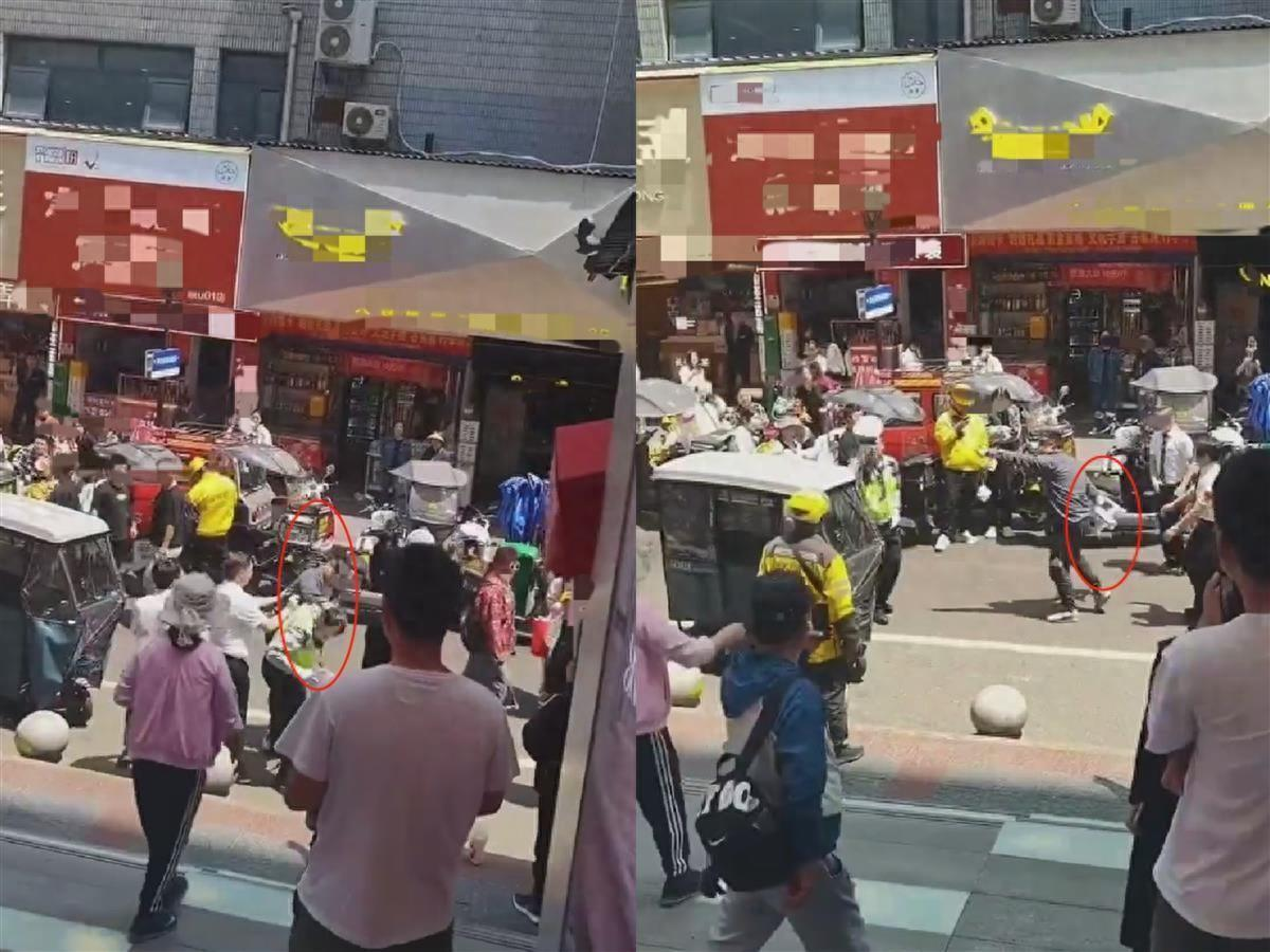 西安一男子推搡殴打辅警被刑拘，目击者：男子拿凳子砸中辅警后被制服，知情人称嫌犯非法营运