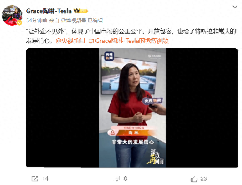 陶琳谈特斯拉入围地方政府采购清单：体现了中国市场的公正公平-特斯拉投资了多少钱