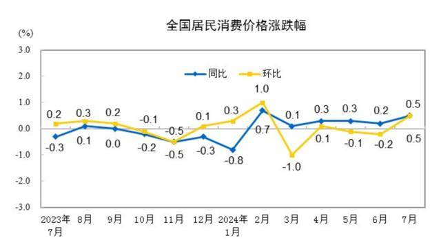 中国7月CPI同比增至0.5%，PPI同比下降0.8%-中国七月cpi数据