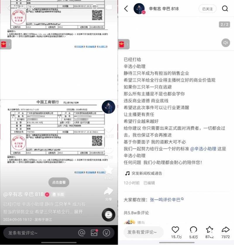 1亿元赔付现金安排到位，辛巴连夜晒转账单，三只羊如何接招-辛巴和一头小鹿
