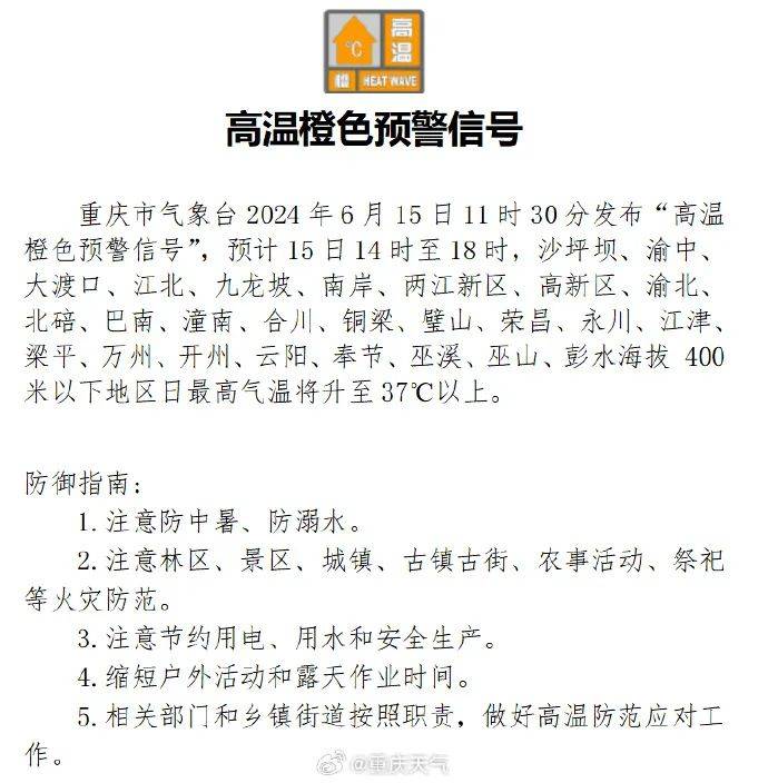 重庆发布高温橙色预警！-重庆气象局官网高温天数