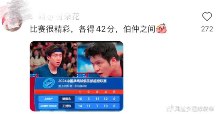 球迷力挺王楚钦：1-3负樊振东？其实比分是42-42 两个人伯仲之间-王楚钦樊振东比赛